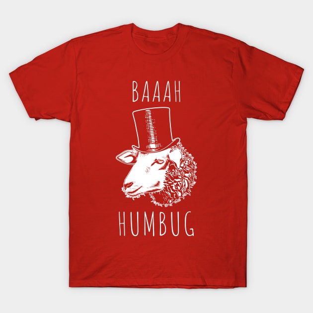 Baaah Humbug Grumpy Holiday Sheep T-Shirt by Wasabi Snake